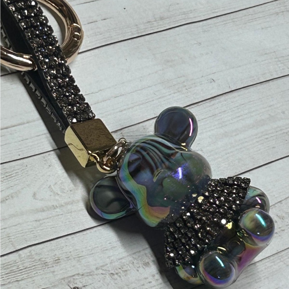 Iridescent Bear Keychain with Black Accents